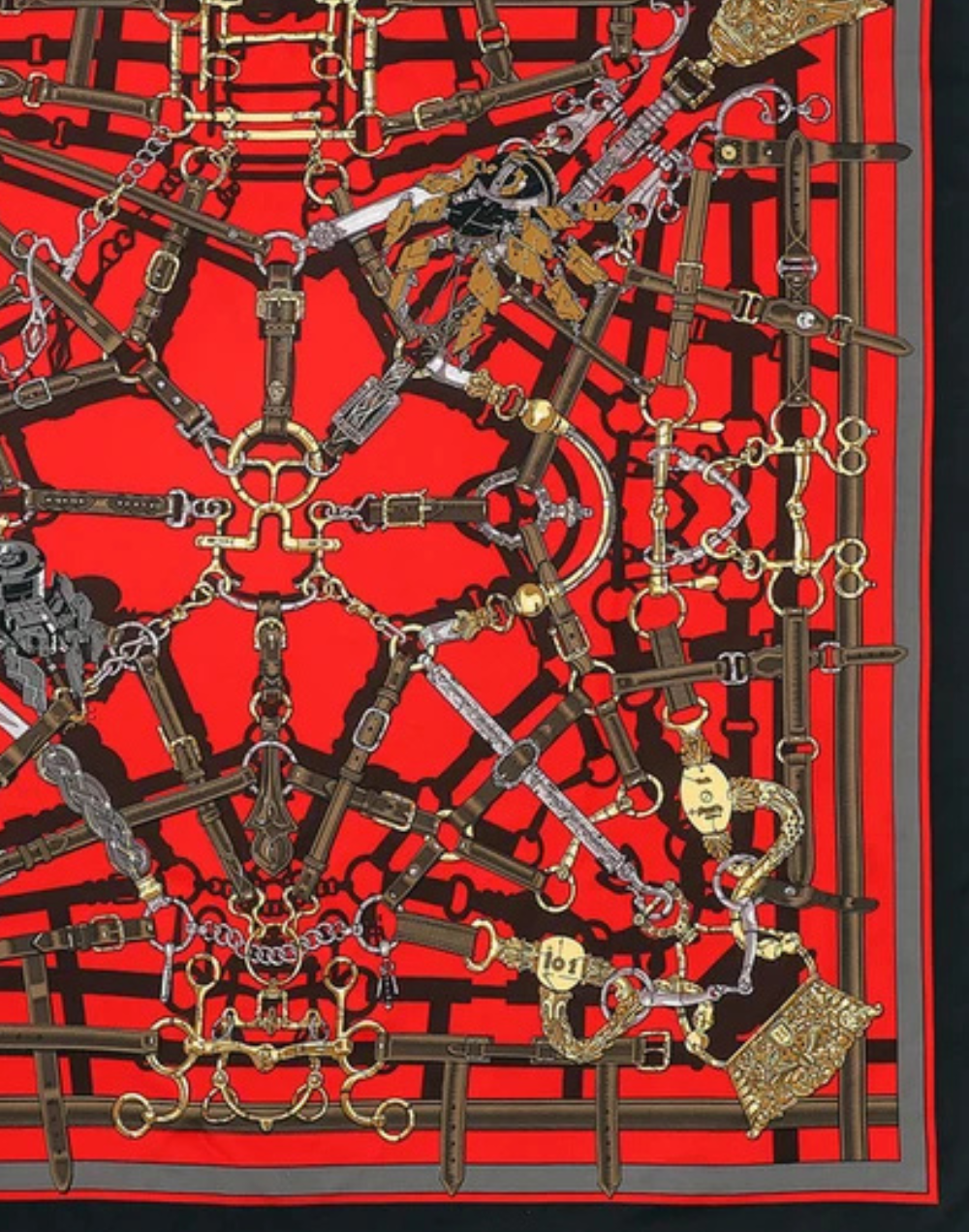 Pañuelo de seda con cadenas de inspiración ecuestre rojo muestrarios de ropa y accesorios de mujer