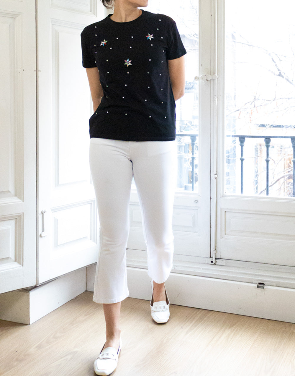 Camiseta estrellas de pedrería negro muestrarios de ropa y moda de mujer ideas vestir mujer mediana edad