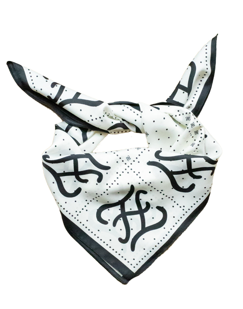 Pañuelo de seda con estampado de puntos y monograma en blanco y negro tienda de ropa mujeres muestrarios accesorios complementos pañuelo seda puntos monograma blanco y negro