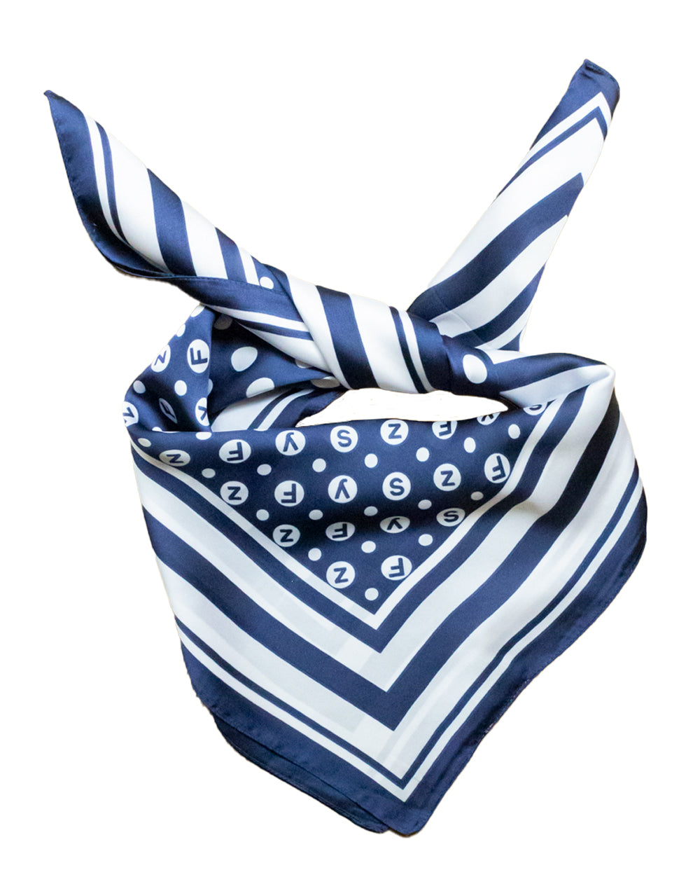 Pañuelo de seda con estampado de lunares combinados azul marino tienda de ropa mujeres muestrarios lunares puntos marco accesorios complementos