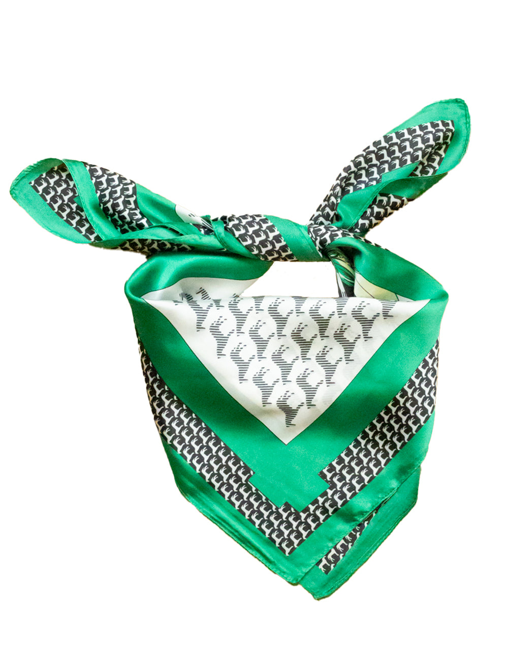 Pañuelo de seda con patrón y figura ecuestre verde tienda de ropa muestrarios mujeres accesorios complementos pañuelos seda patron