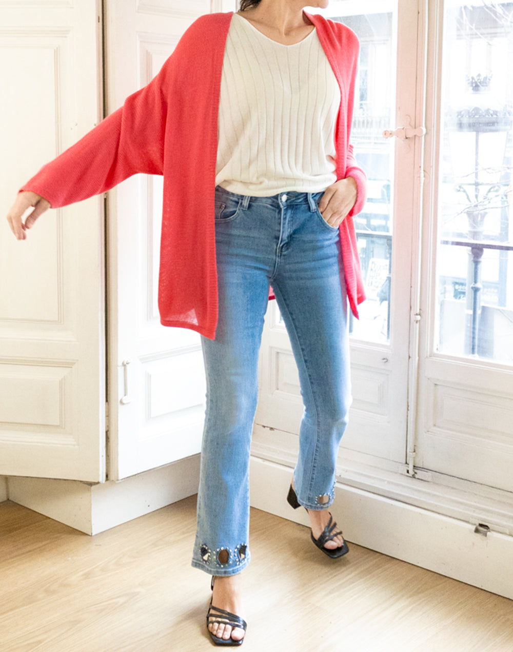Chaqueta 34 de punto calado coral muestrarios de ropa y moda de mujer vestir bien con talla grande plus