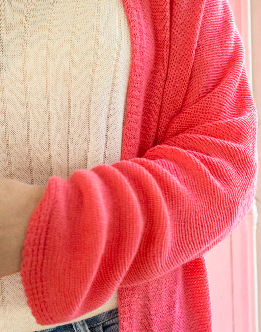 Chaqueta 34 de punto calado coral muestrarios de ropa y moda de mujer vestir bien con talla grande plus