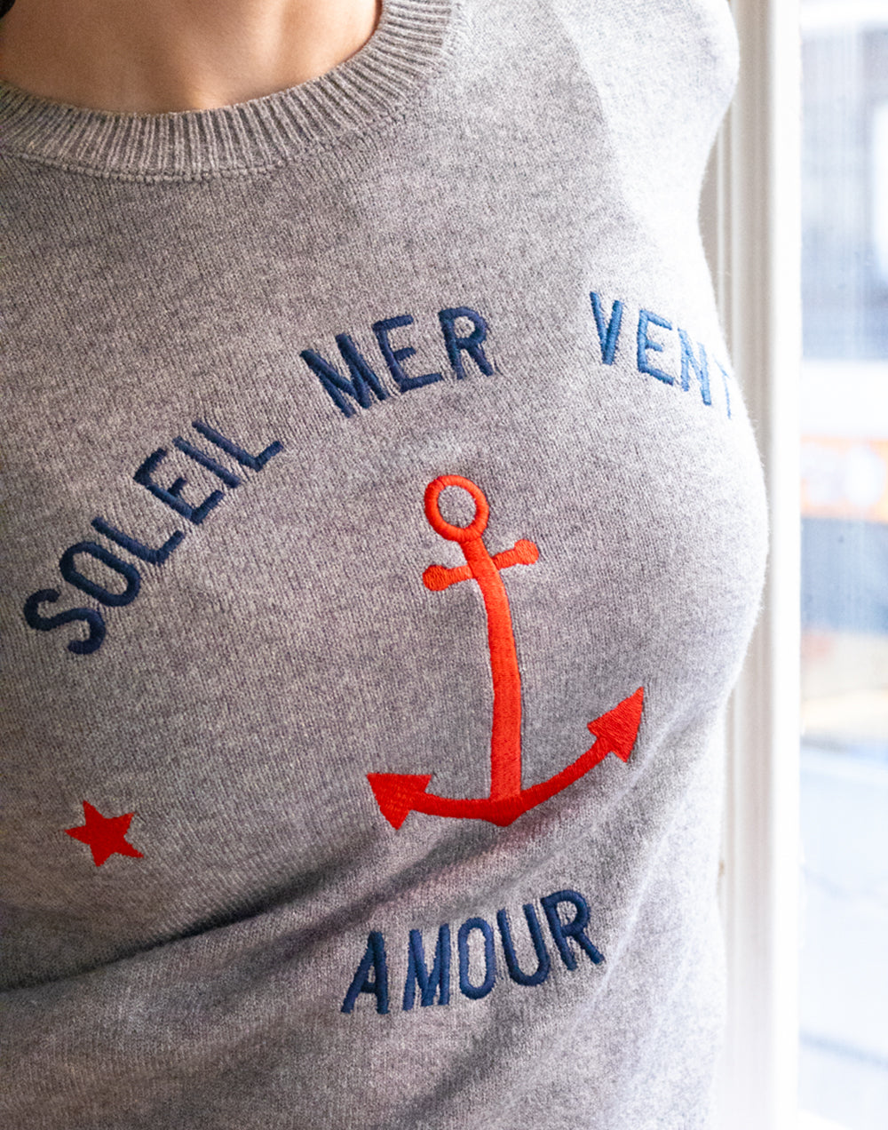 Jersey Soleil Mer Vent Amour gris muestrarios de ropa y moda de mujer vestir bien ideas mujer mediana edad