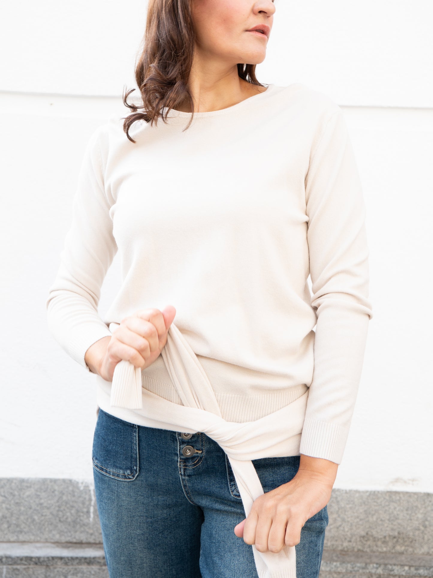 Jersey básico cuello caja blanco marfil muestrarios de ropa y moda de mujer