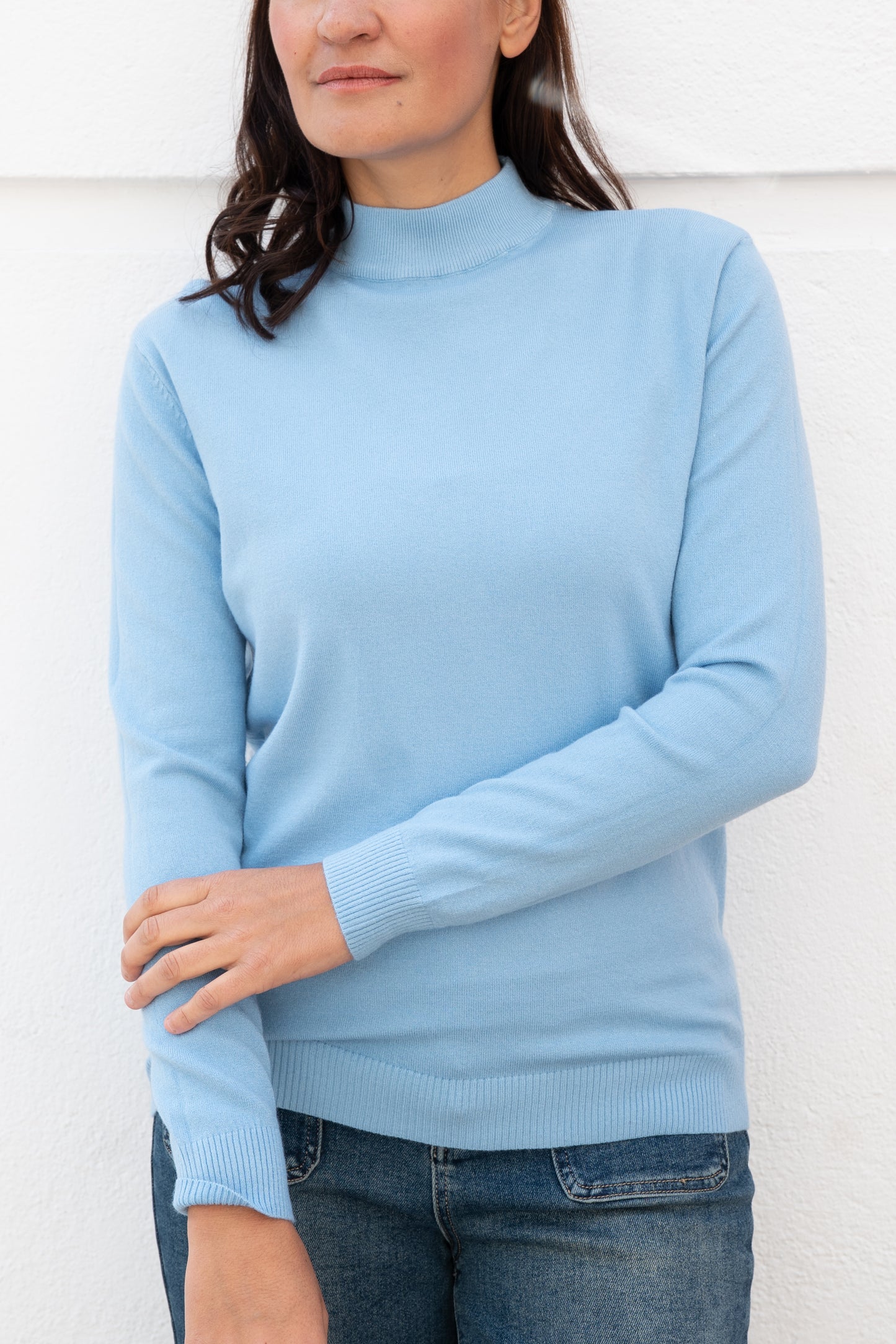 Jersey básico cuello perkins azul cielo muestrarios de ropa y moda jersey colores
