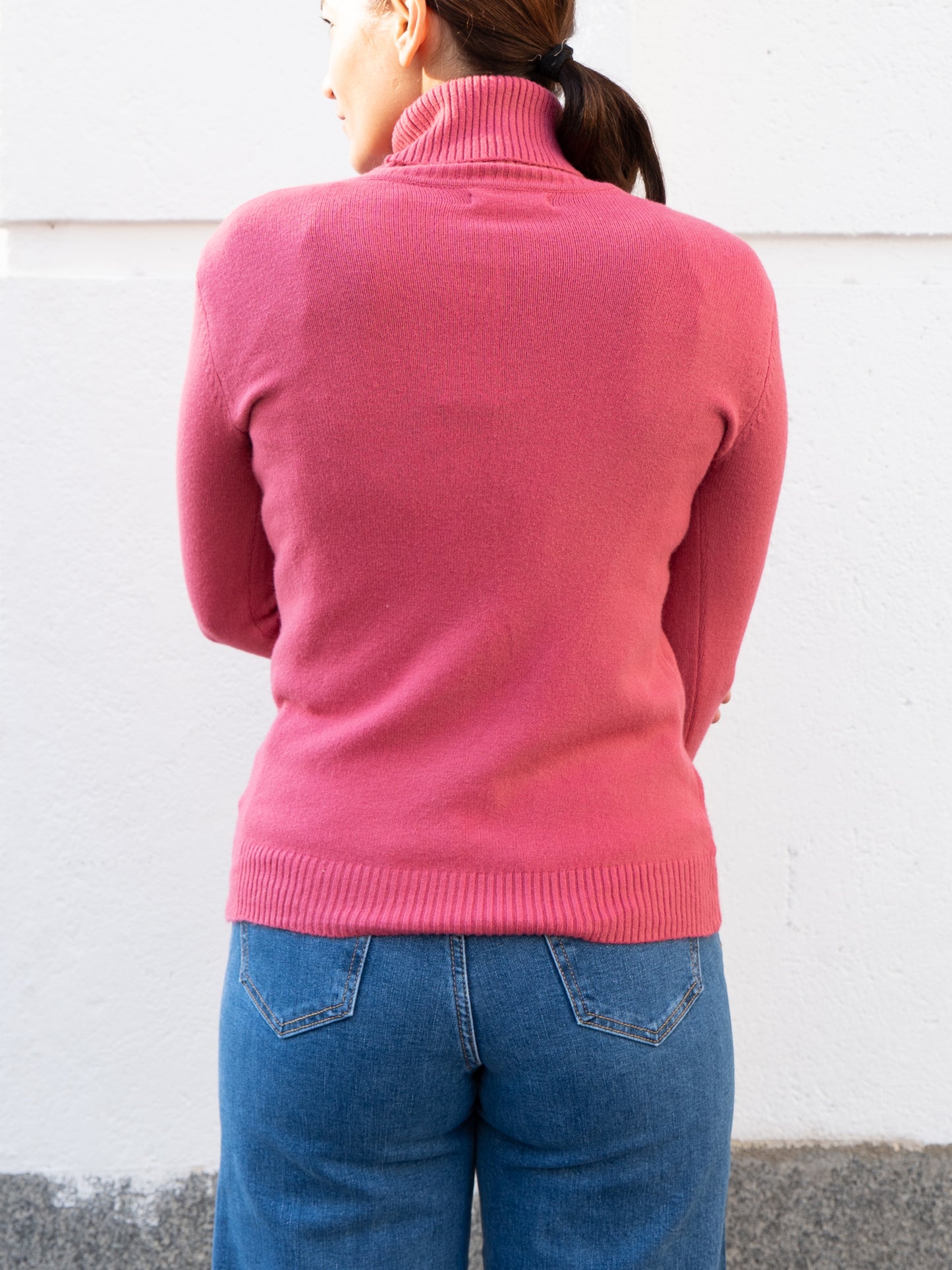 Jersey básico cuello vuelto rosa colorete muestrarios de ropa y moda de mujer jerséis de colores