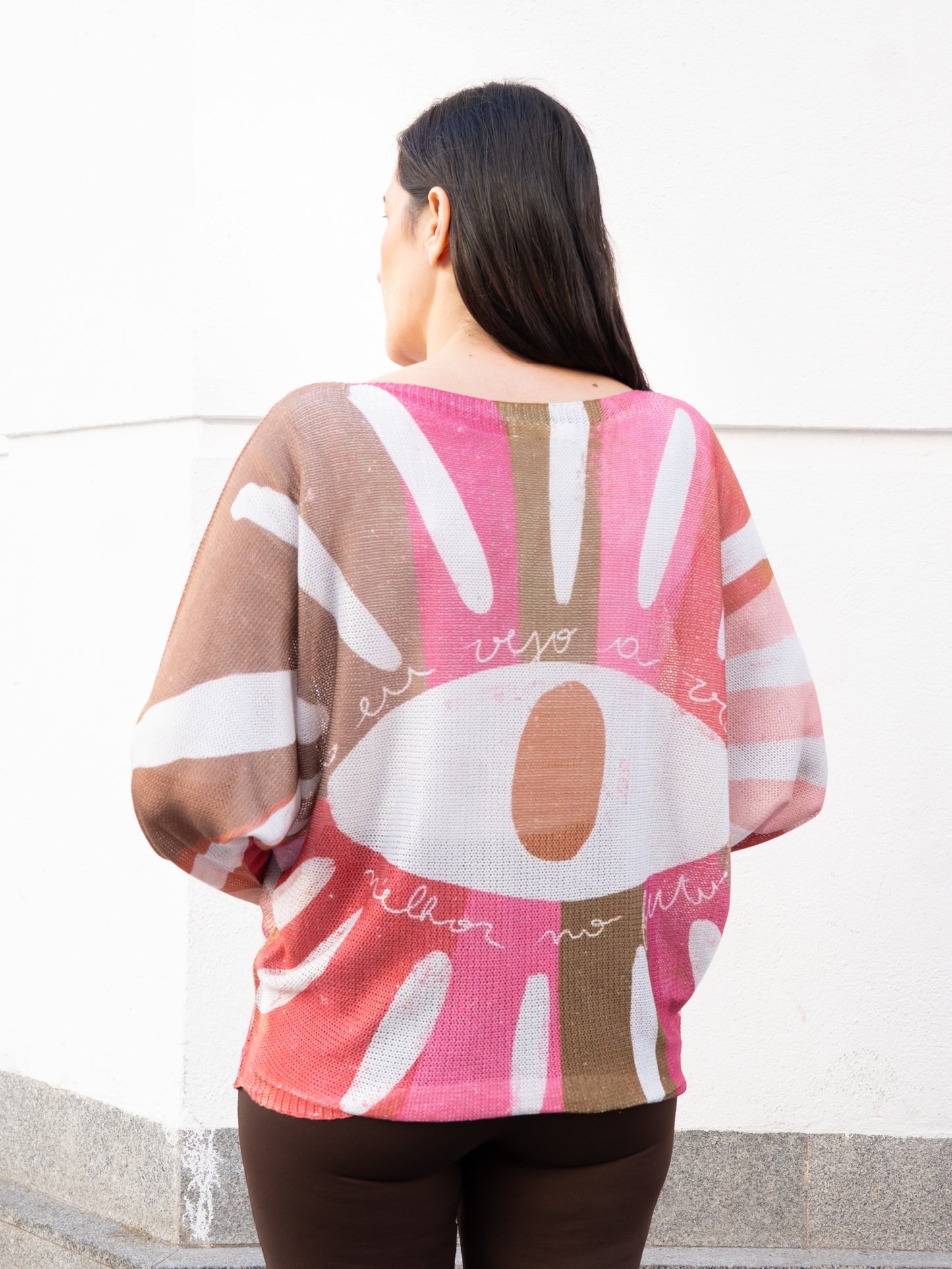 Jersey calado estampado ojo colores tierra muestrarios de ropa y moda de mujer valladolid burgos y madrid