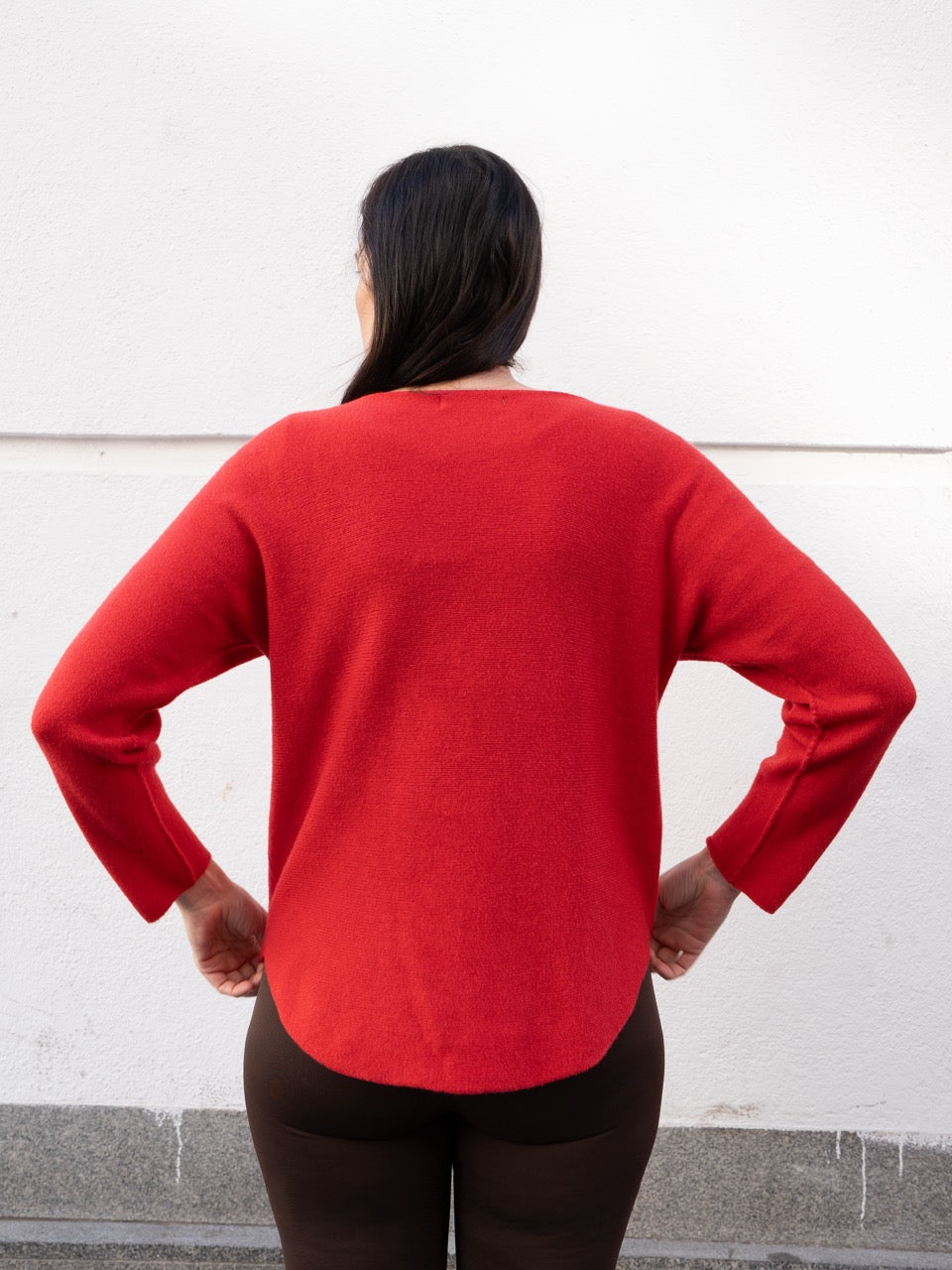 Jersey recto sin costuras cuello barco rojo muestrarios de ropa y moda de mujer jerséis de colores