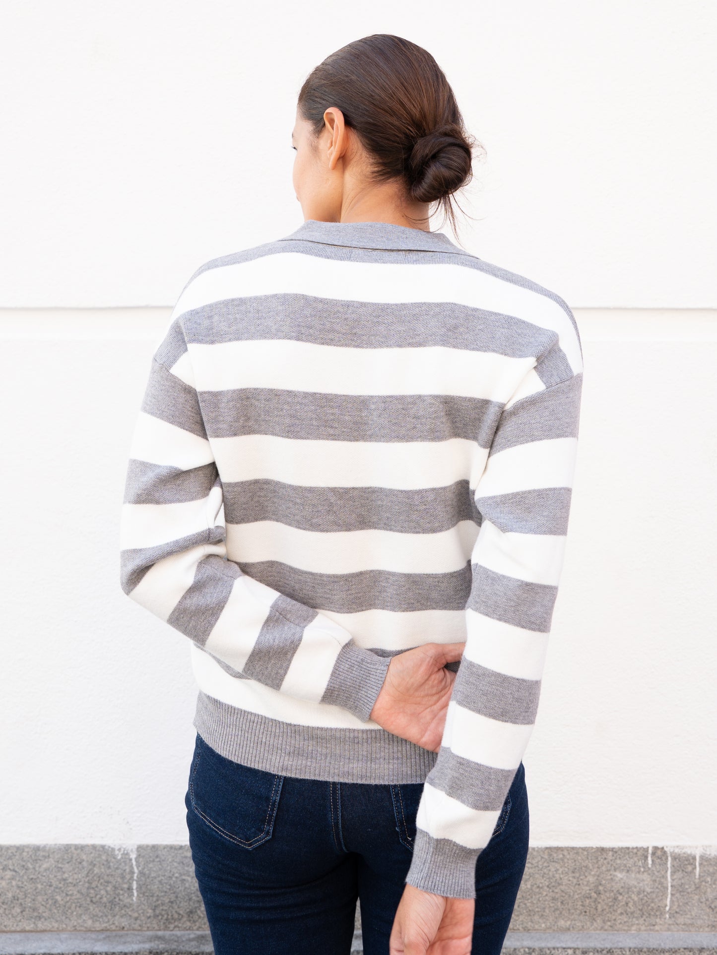 Jersey tipo polo marinero gris muestrarios de moda y ropa mujer