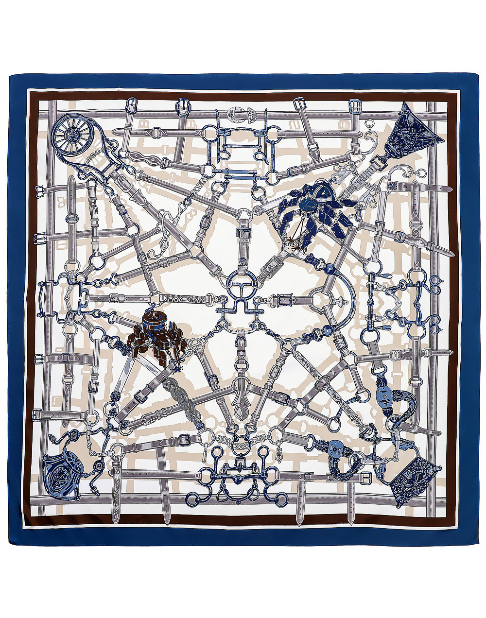 Pañuelo de seda con cadenas de inspiración ecuestre azul muestrarios de ropa y accesorios de mujer foulard carré