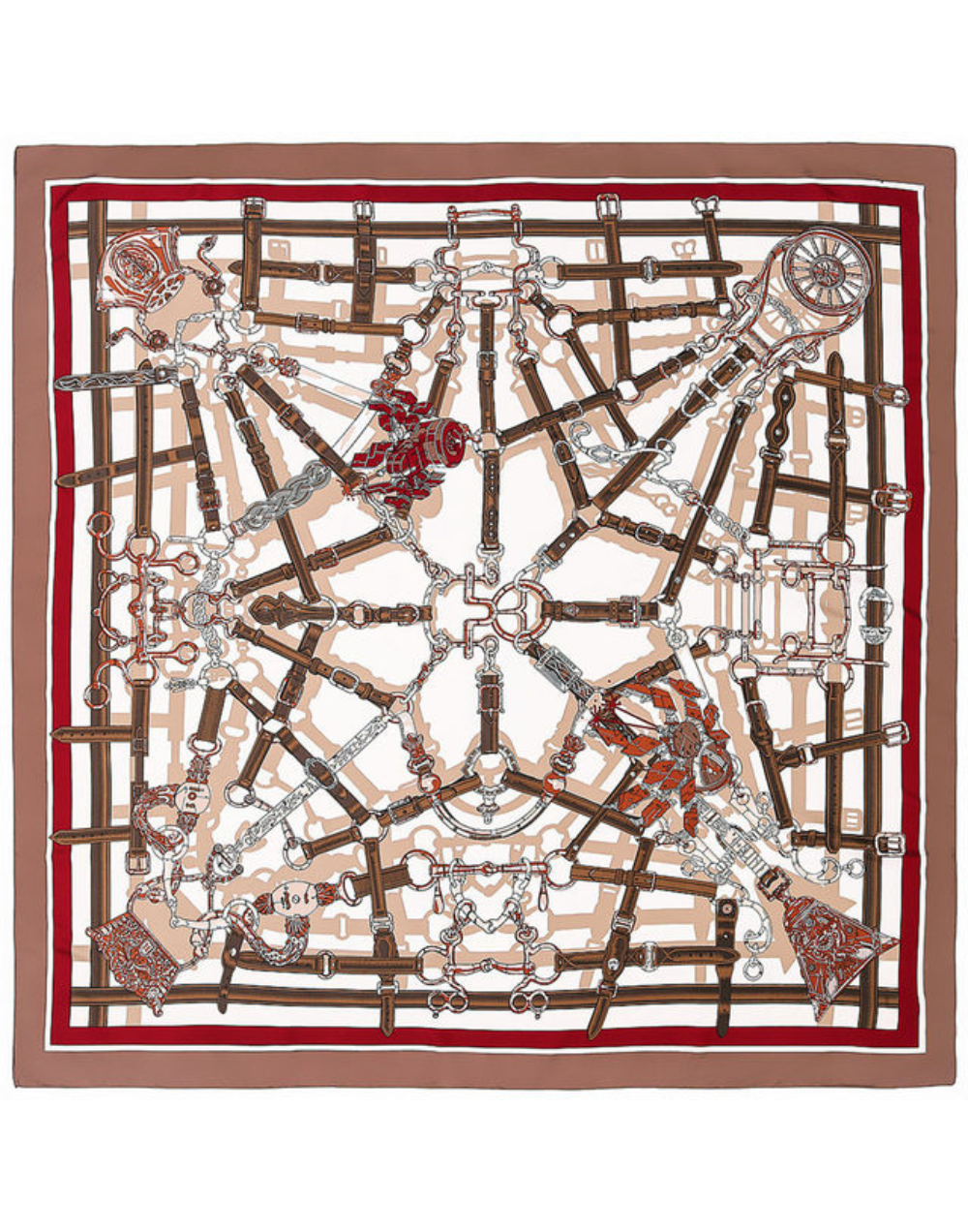 Pañuelo de seda con cadenas de inspiración ecuestre marrón muestrarios de ropa y moda de mujer vestir bien elegante foulard carré