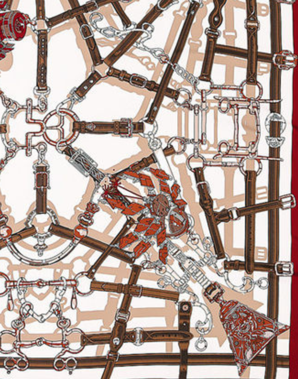 Pañuelo de seda con cadenas de inspiración ecuestre marrón muestrarios de ropa y moda de mujer vestir bien elegante foulard carre