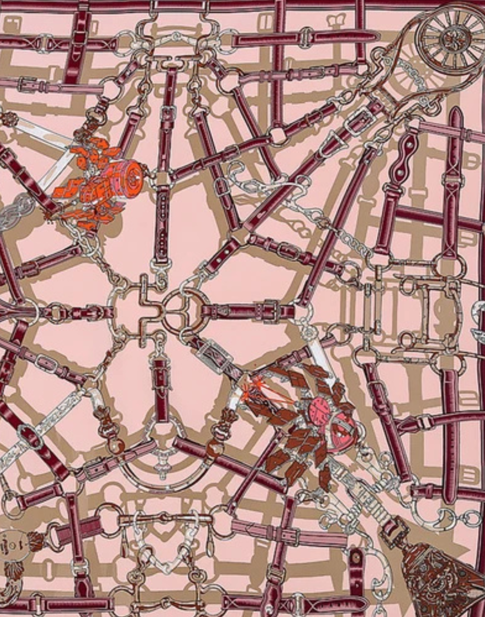Pañuelo de seda con cadenas de inspiración ecuestre rosa claro muestrarios de ropa y accesorios de mujer carre foulard