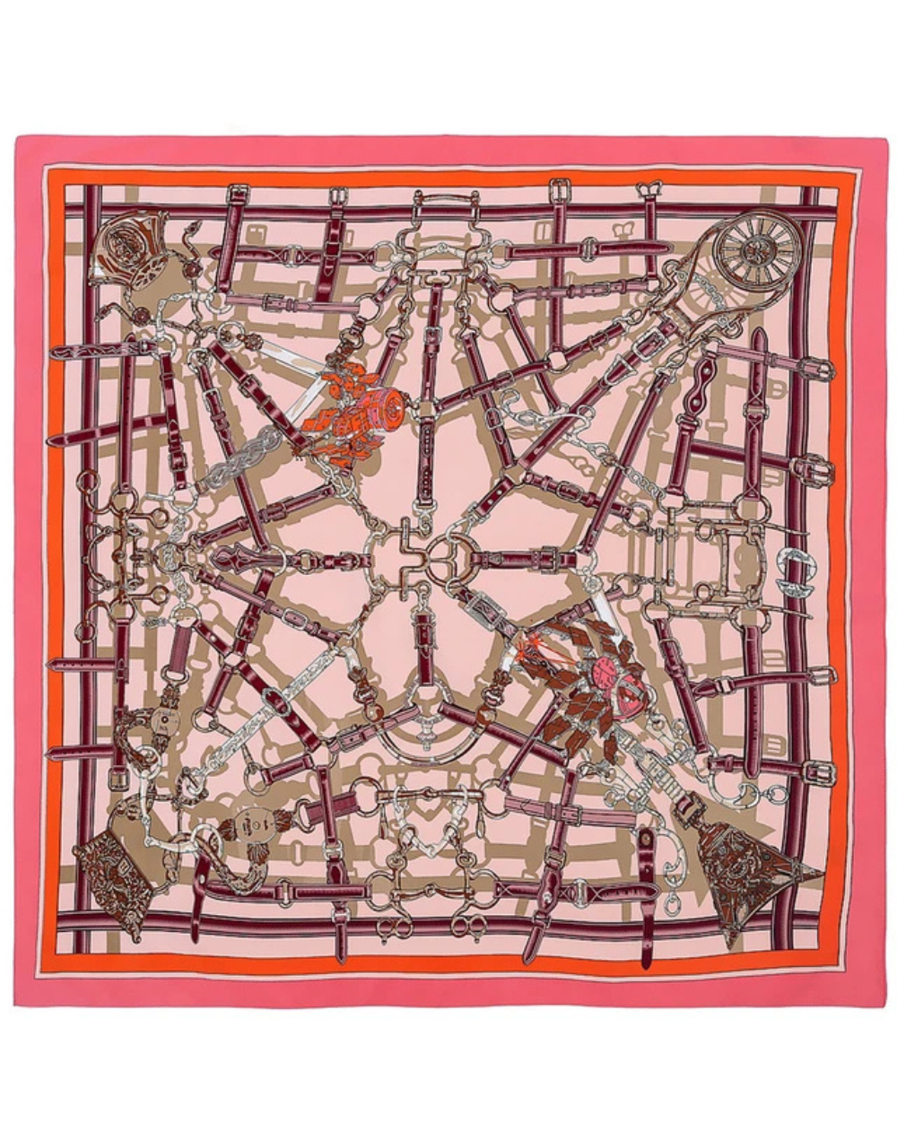 Pañuelo de seda con cadenas de inspiración ecuestre rosa claro muestrarios de ropa y accesorios de mujer carre foulard