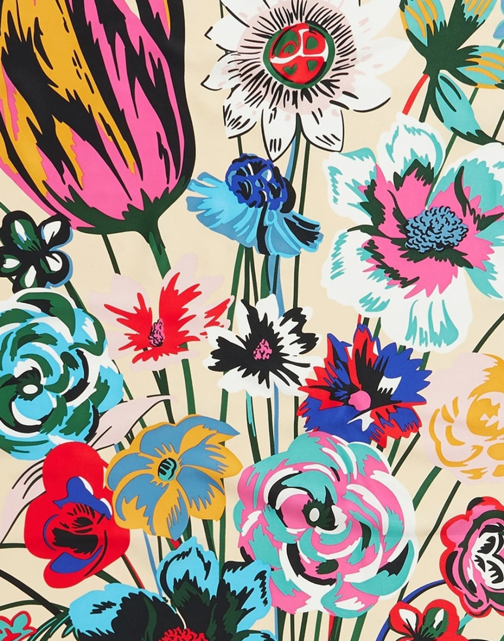 Pañuelo de seda multi flores fondo blanco marfil muestrarios de ropa y accesorios de mujer foulard