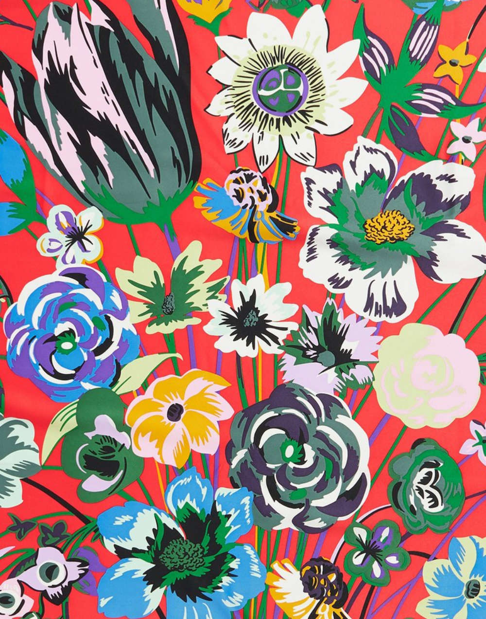 Pañuelo de seda multi flores fondo coral muestrarios de ropa y accesorios de mujer foulard