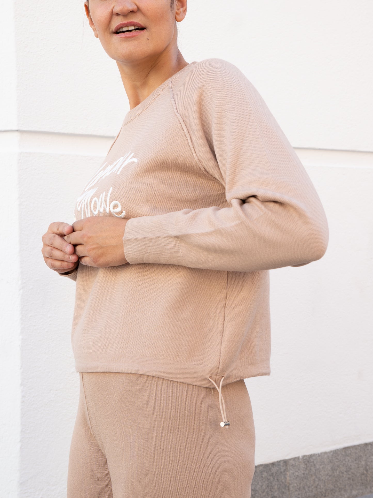 Sudadera `L'Amour´ camel muestrarios de ropa y moda de mujer chaleco acolchado rombos