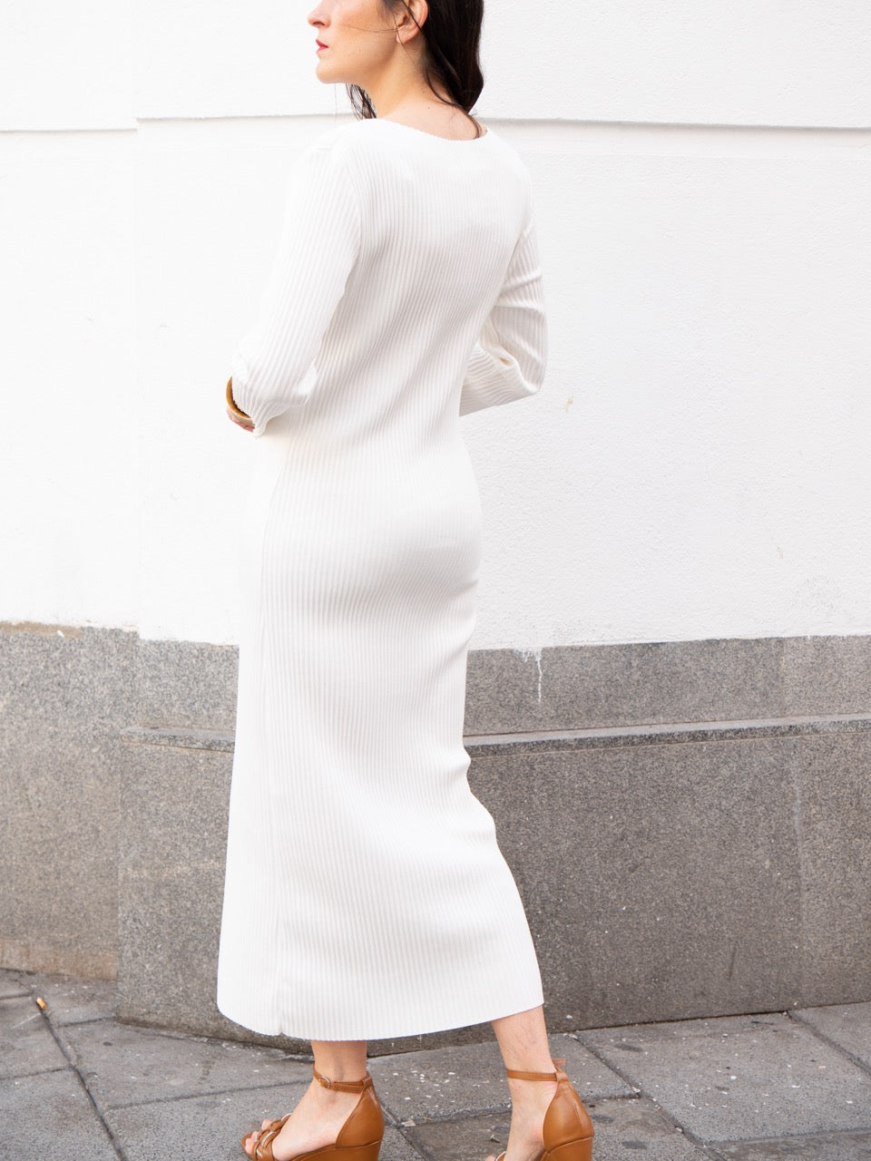 Vestido plisado de crepe blanco
