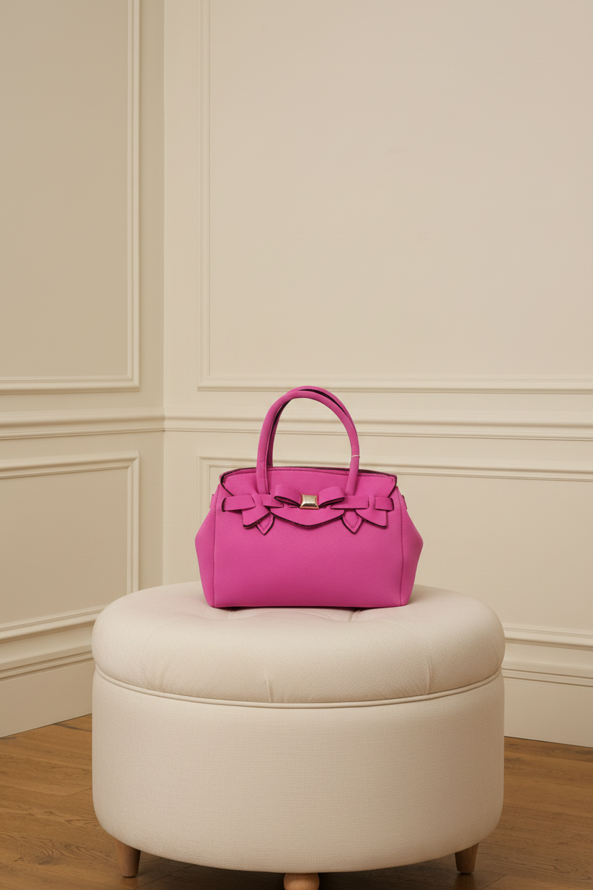 Bolso fucsia sobre banqueta