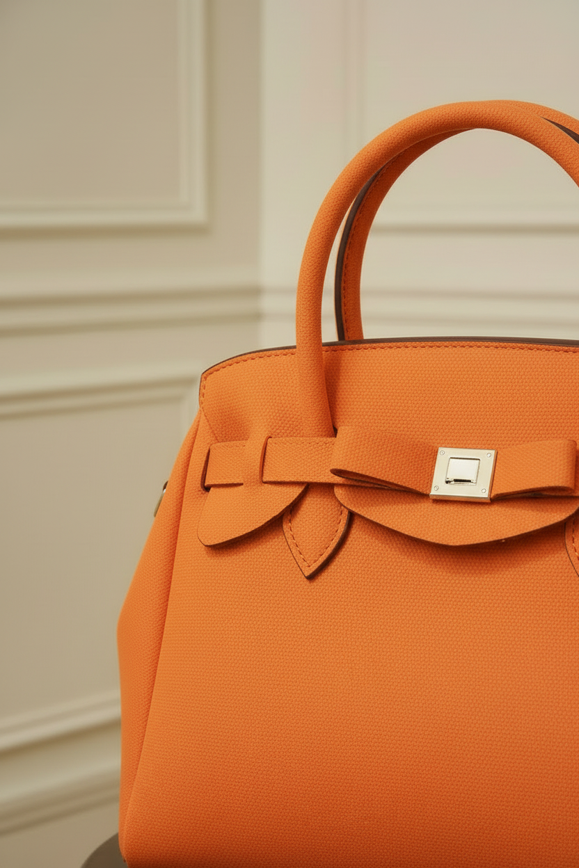 Bolso naranja neopreno - detalle cierre