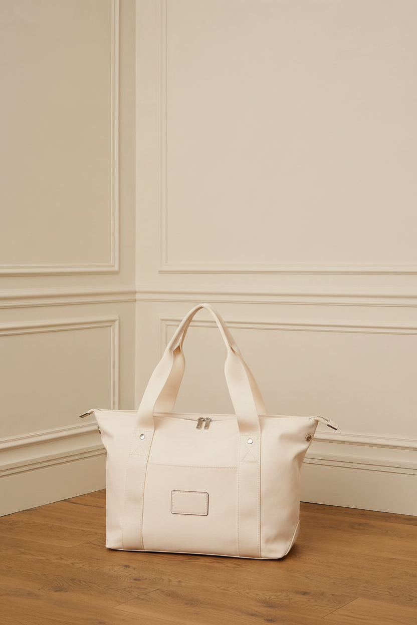 Bolso tote crema lateral en estancia
