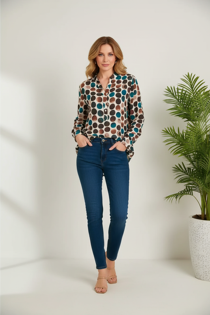 Camisa lunares retro con vaquero