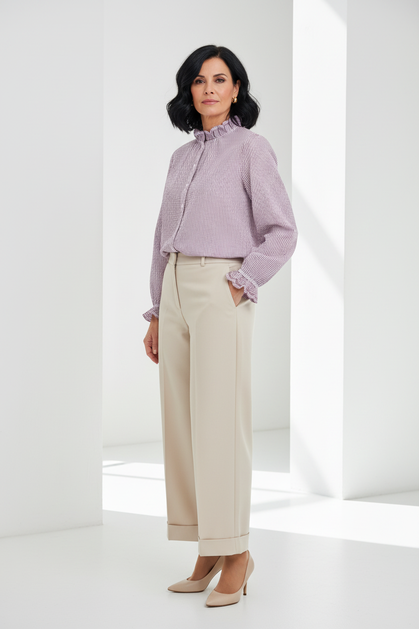 Camisa malva + Pantalón beige - Lateral