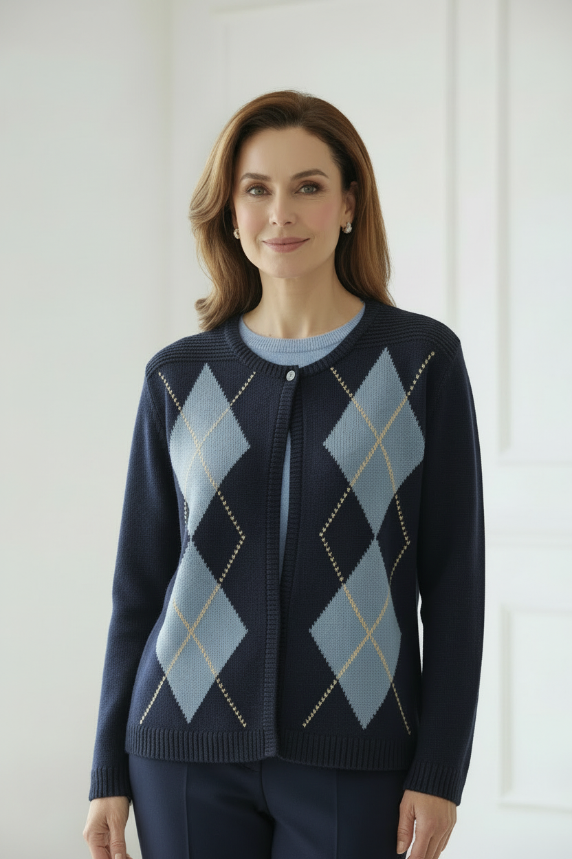 Chaqueta marino con jersey azul claro debajo - frontal