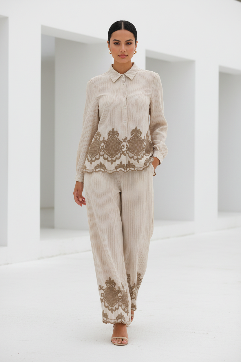 Conjunto beige - caminando