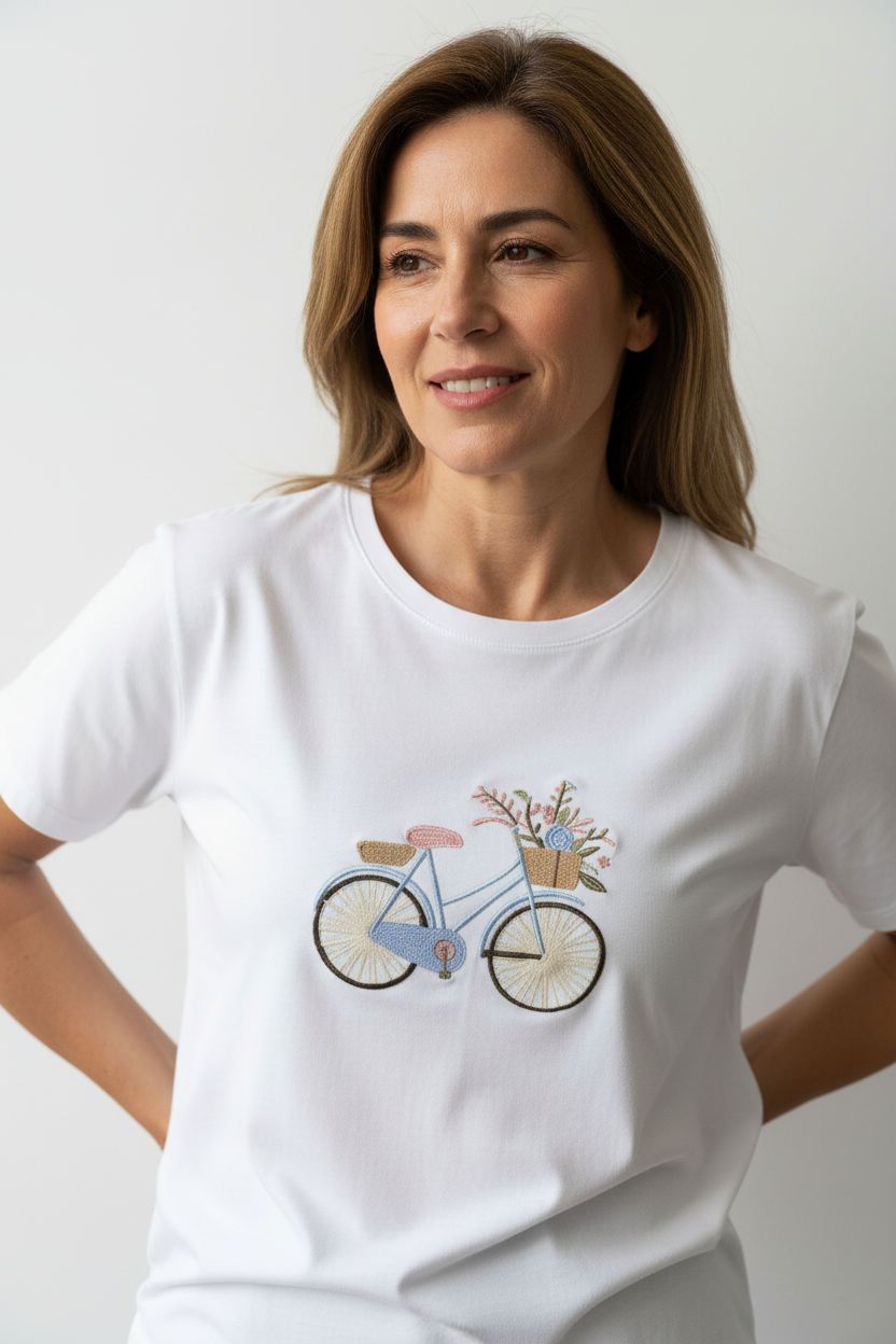 Camiseta bordado bicicleta blanco