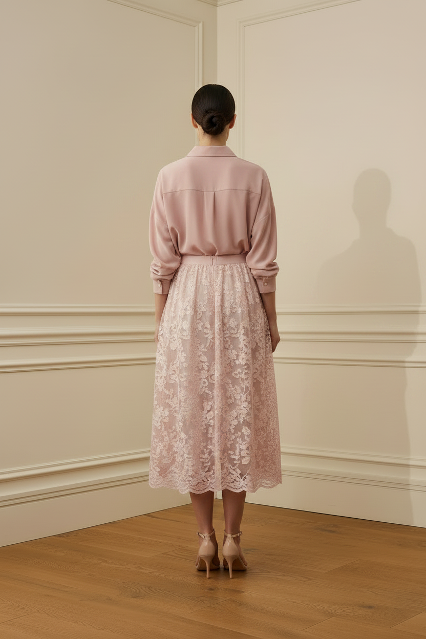 Falda encaje rosa vista trasera