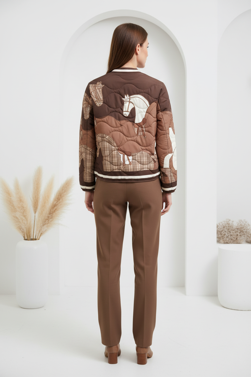 Cazadora oversize estampado caballo marrón muestrarios de ropa y moda de mujer