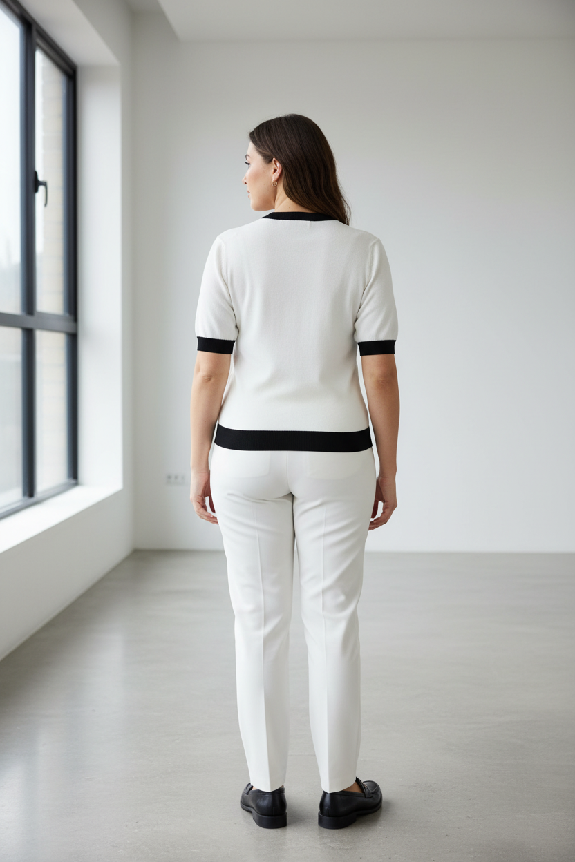 Camiseta de punto bicolor blanca