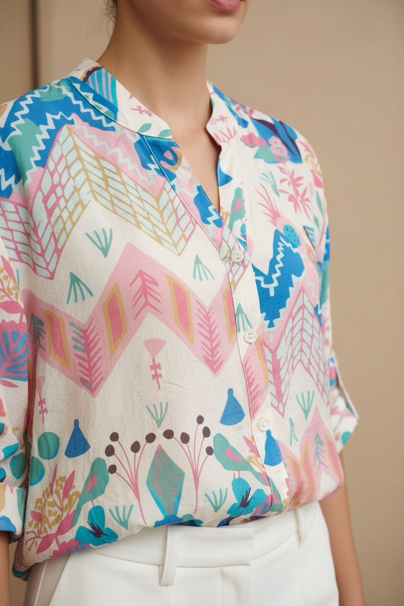 Camisa de batista estampado floral MUESTRARIOS moda mujer talla grande plus moda mujer mediana edad