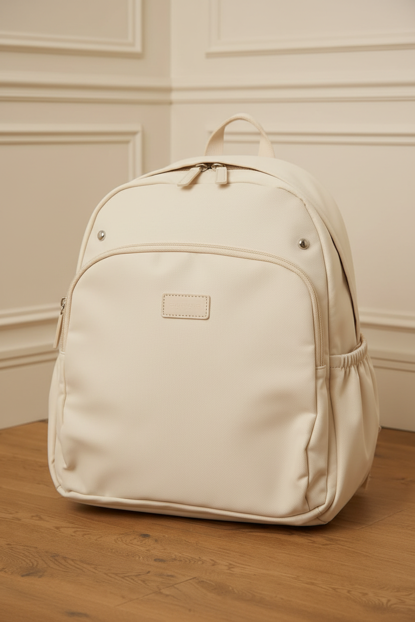 Mochila crema detalle