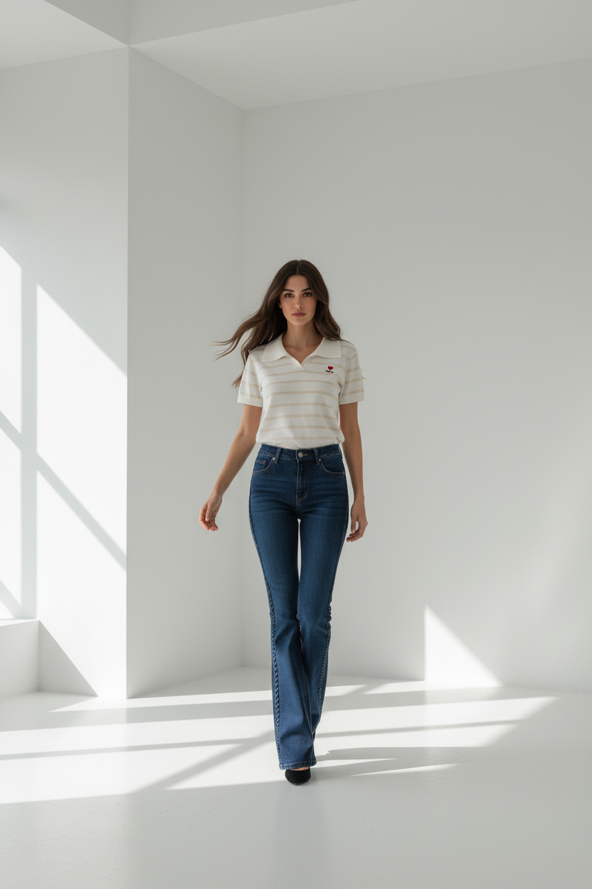 Polo marinero beige claro en movimiento