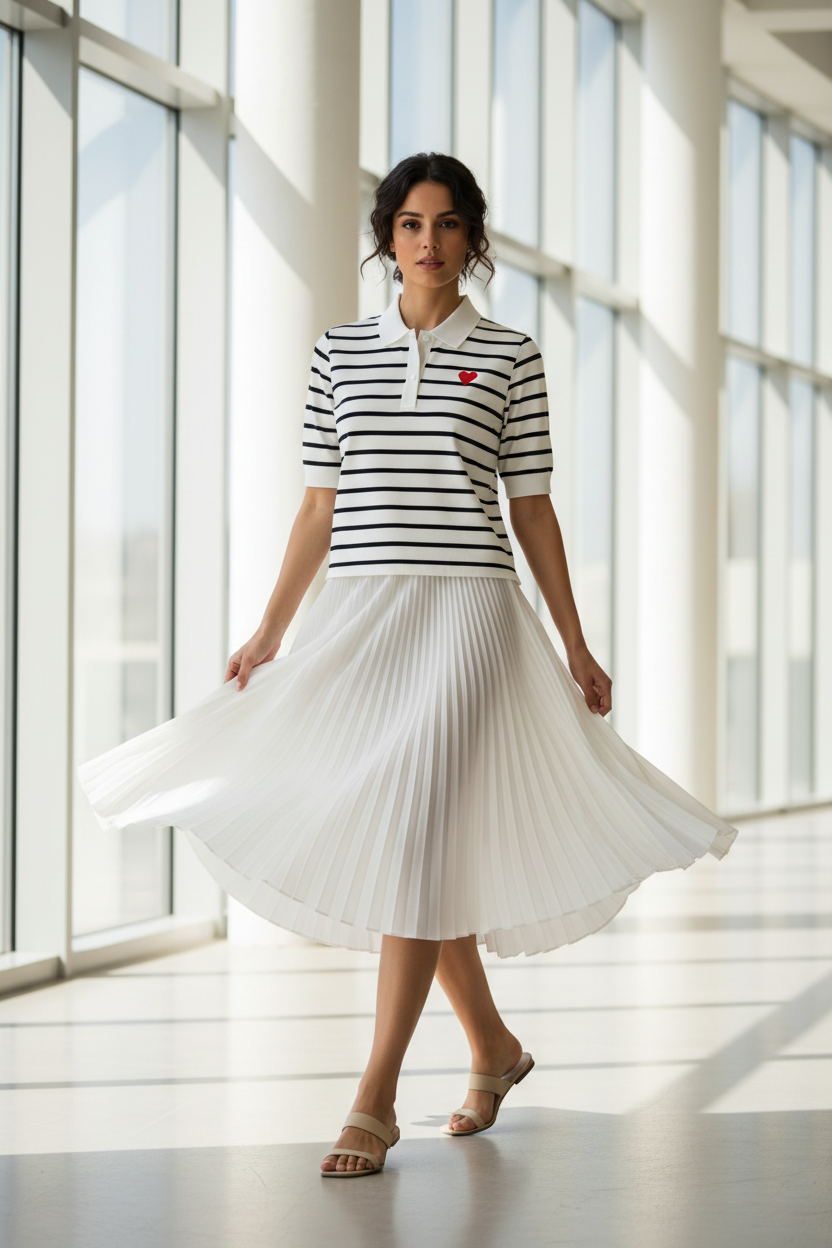 Polo marinero negro con falda en movimiento