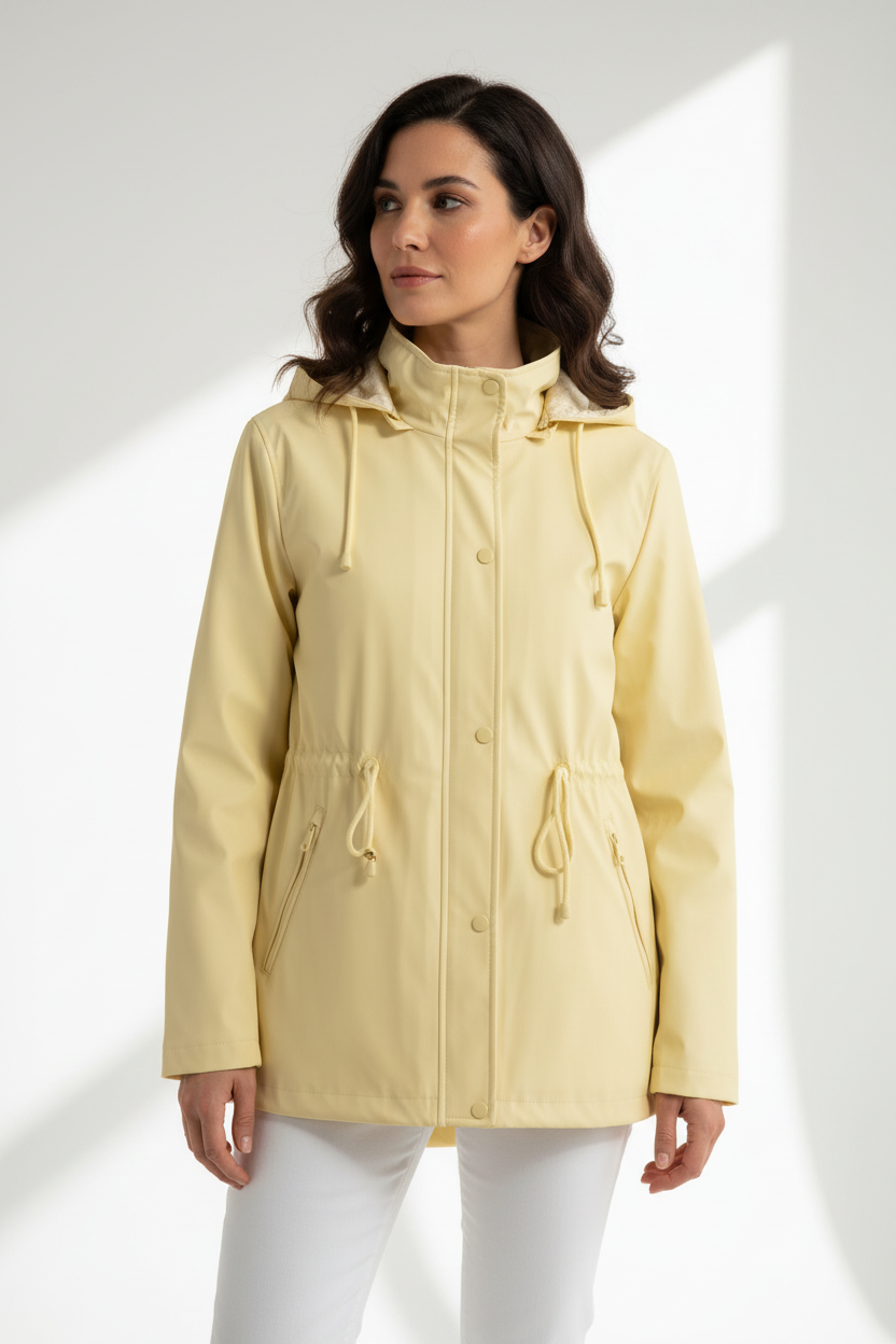 Chubasquero amarillo mantequilla con capucha