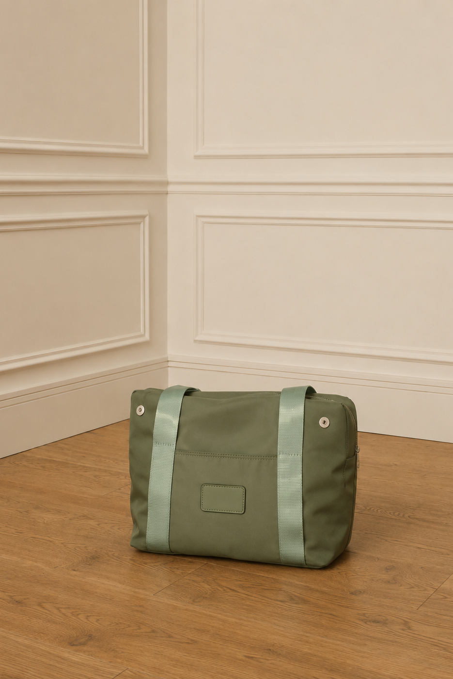 Bolso tote cuadrado verde con asa