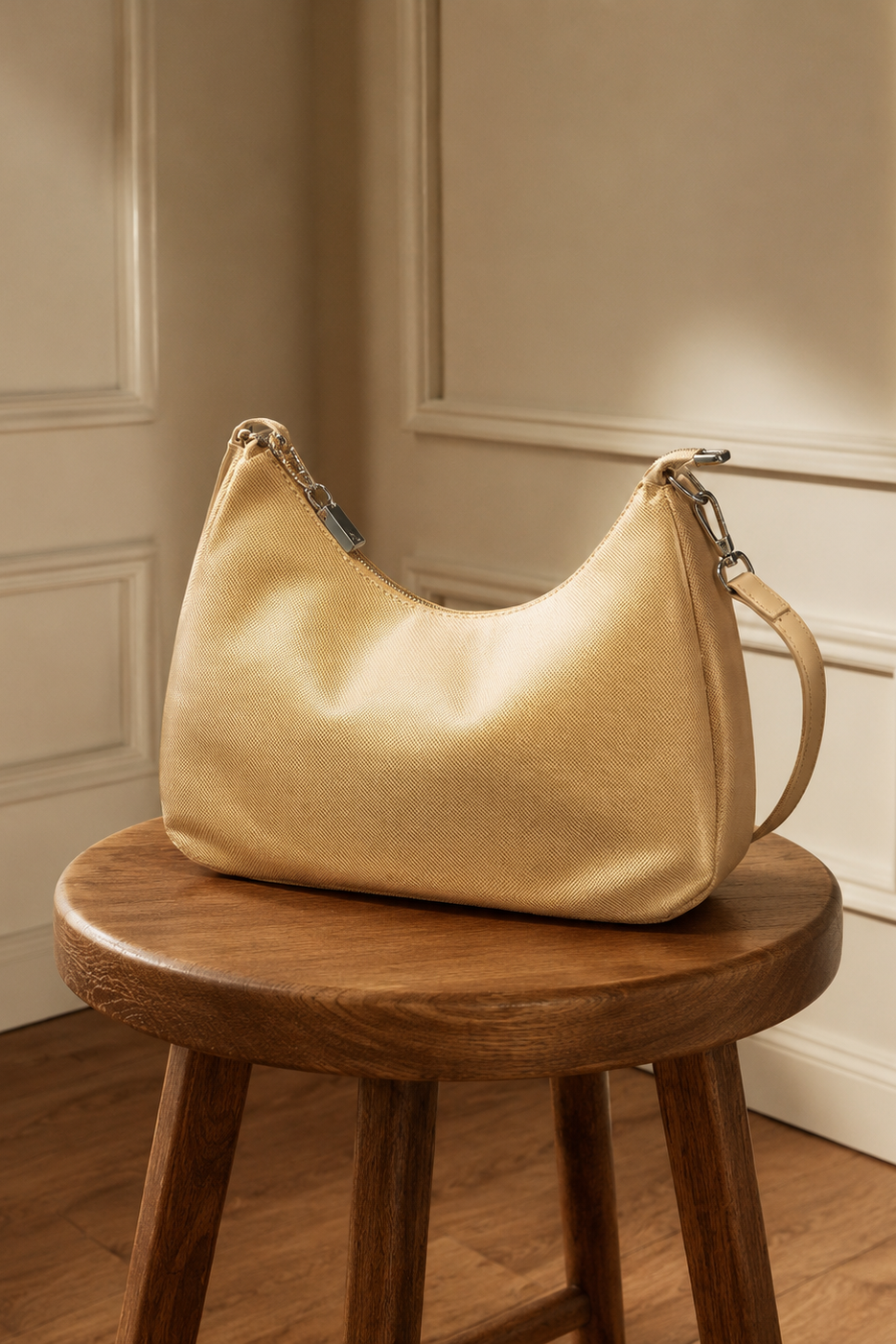 Bolso hobo beige acabado tipo piqué