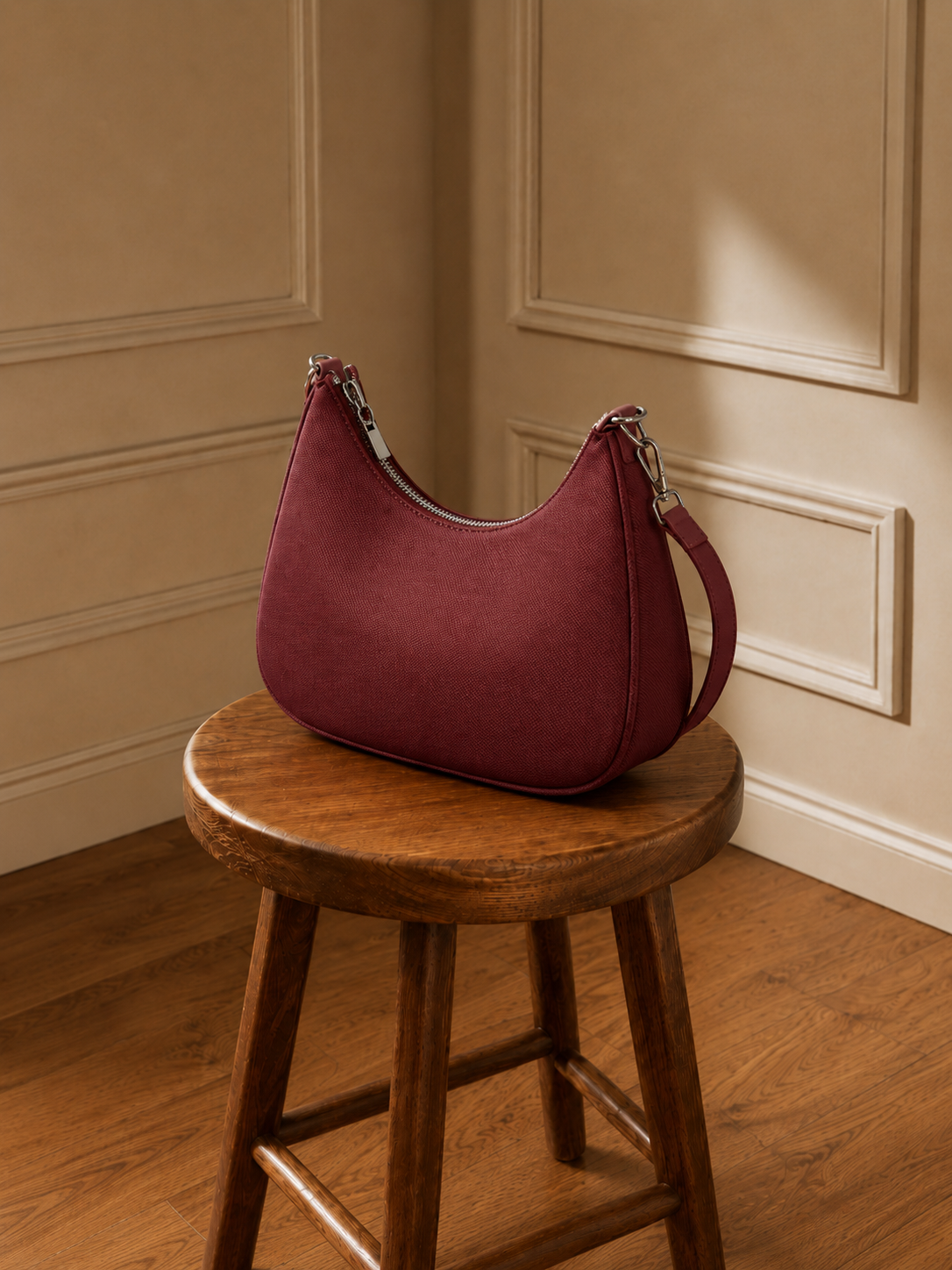 Bolso hobo granate acabado tipo piqué