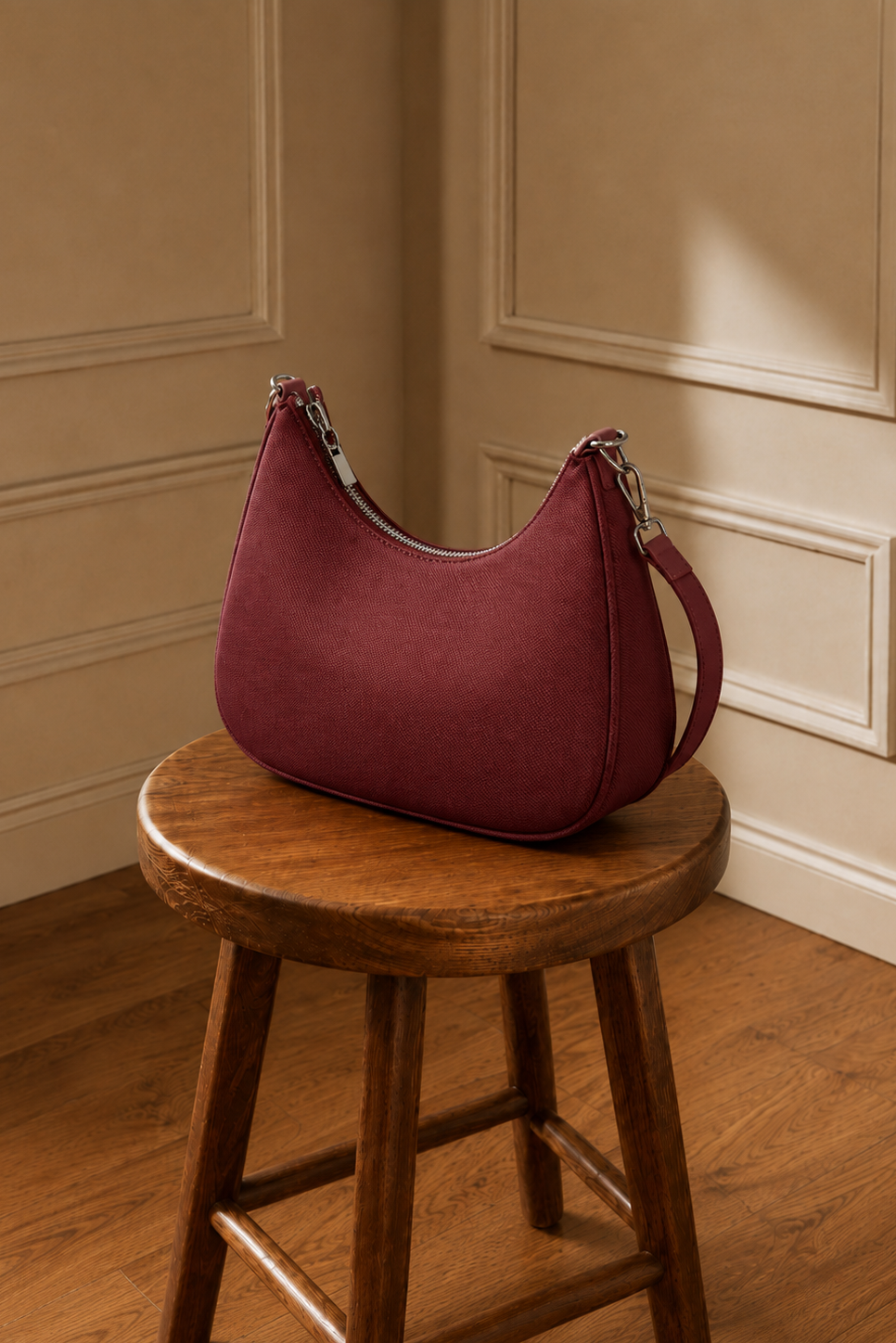 Bolso hobo granate acabado tipo piqué