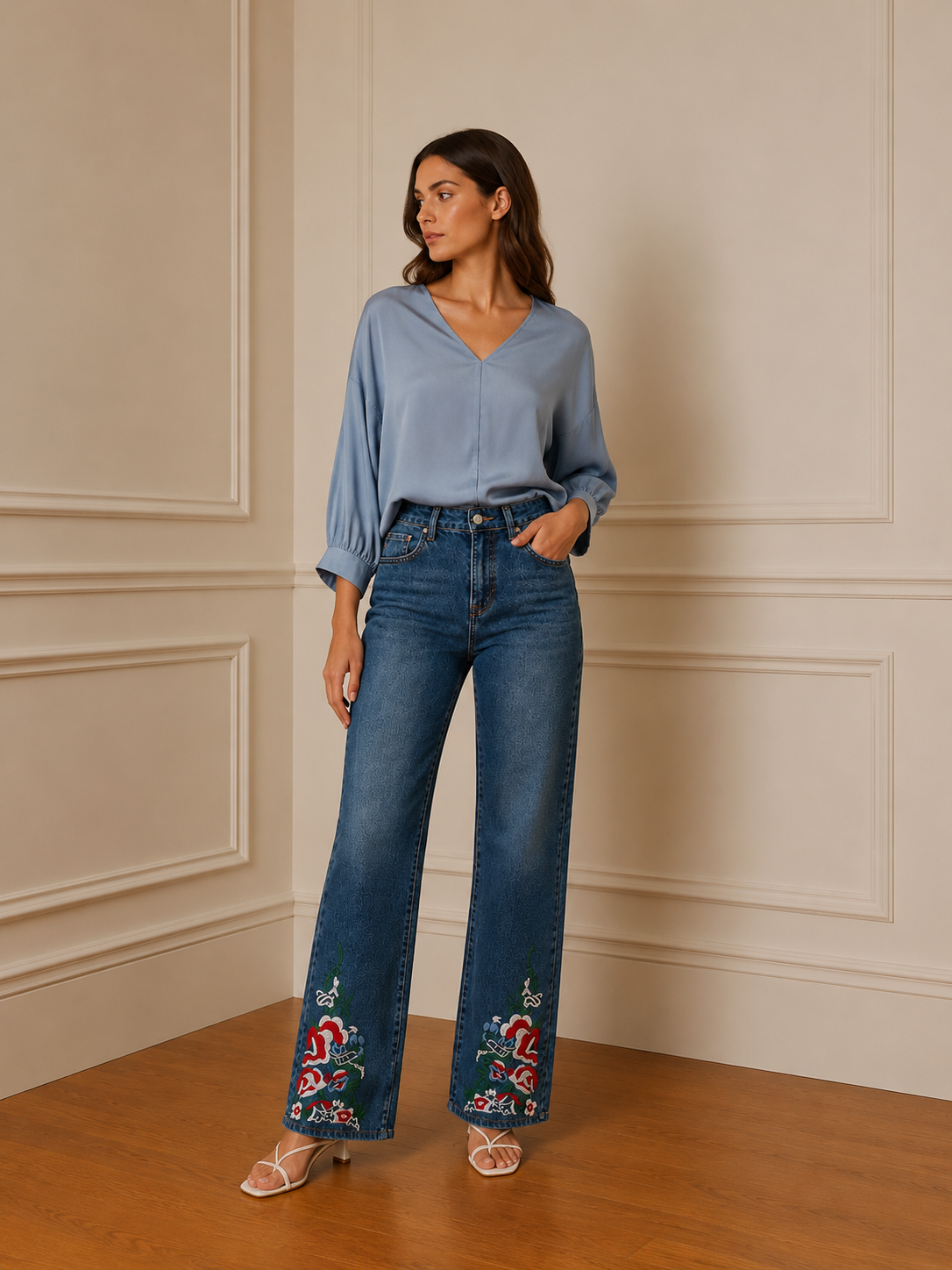 Camisa satinada azul talla única - vista lateral