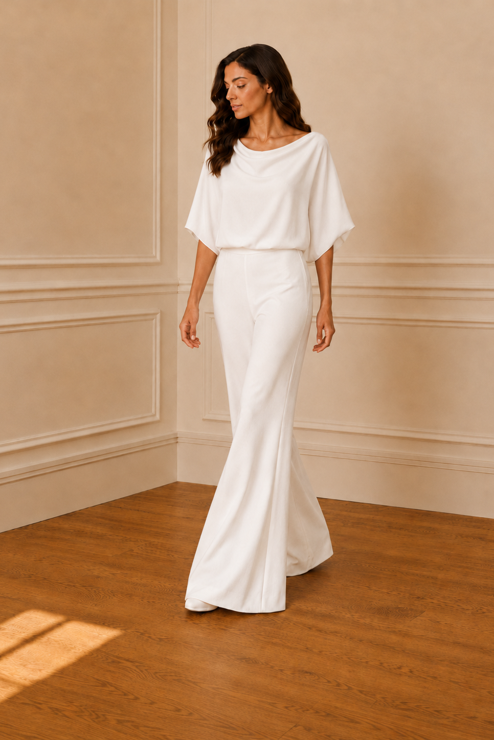 Top blanco manga pétalo - detalle caída lateral