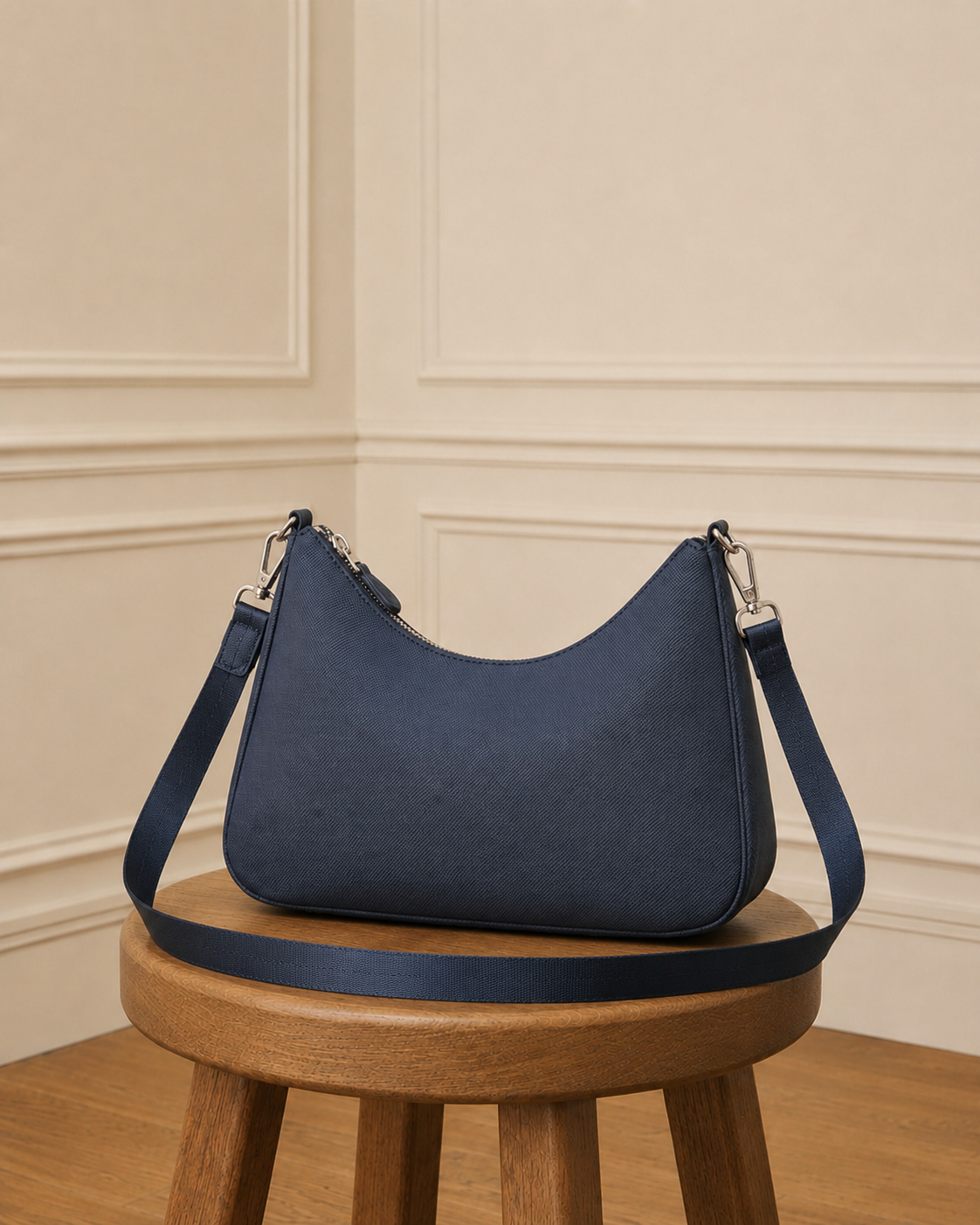 Bolso hobo azul marino acabado tipo piqué