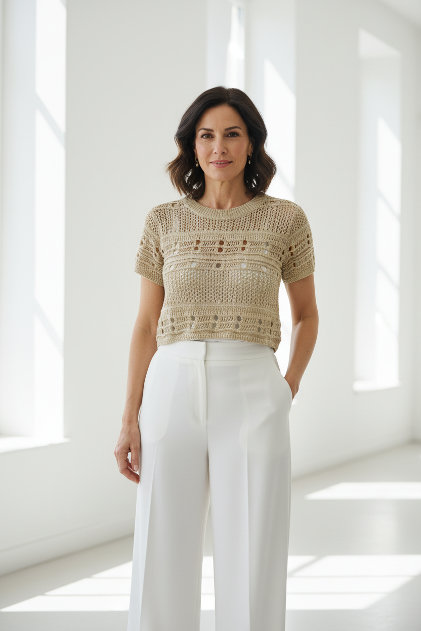 Top crochet con palazzo blanco
