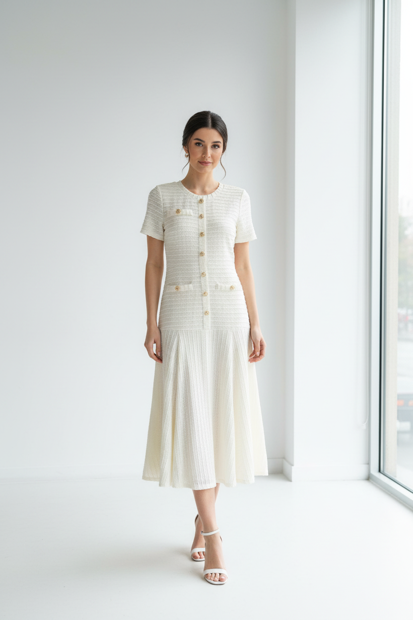 Vestido blanco con bolsillo falso