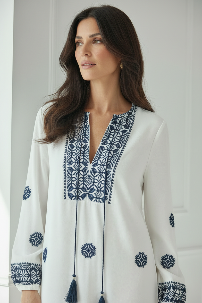 Vestido blanco corto detalle bordado