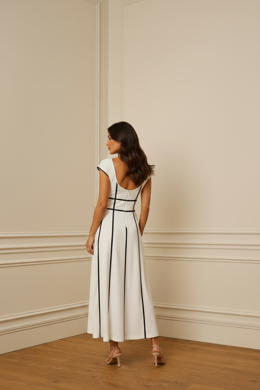 Vestido blanco líneas negras espalda